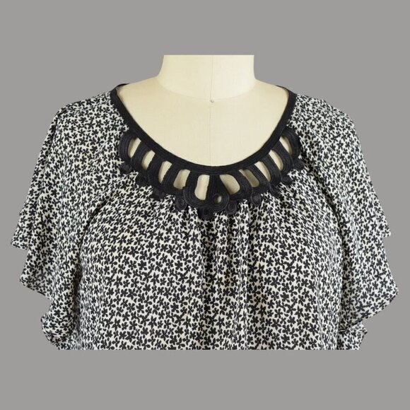 MAX STUDIO FLORAL CUT OUT FRONT PEPLUM BLOUSE TOP - Picture 2 of 7